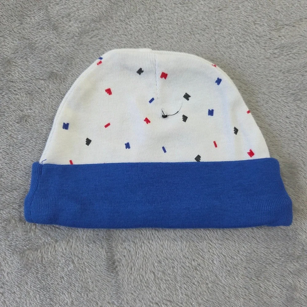 Nike Baby Beanie Hat 0-6M White Blue Confetti Cotton Knit Swoosh Logo Streetwear